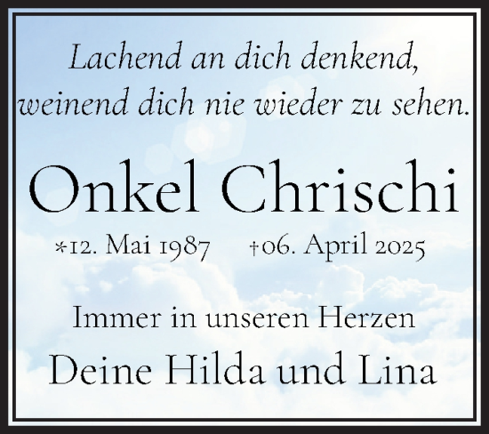 Traueranzeige von Chrischi  von MARKT Bad Oldesloe/Reinfeld und Stormarner Tageblatt