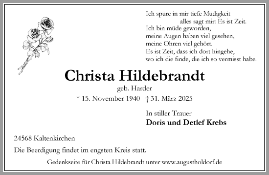Traueranzeige von Christa Hildebrandt von Umschau