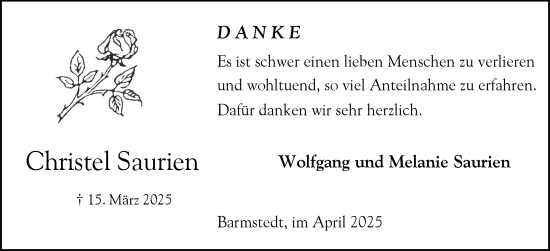 Traueranzeige von Christel Saurien von Elmshorner Nachrichten, Barmstedter Zeitung