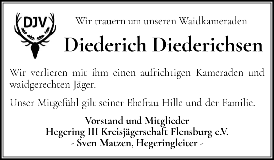 Traueranzeige von Diederich Diederichsen von Flensburger Tageblatt