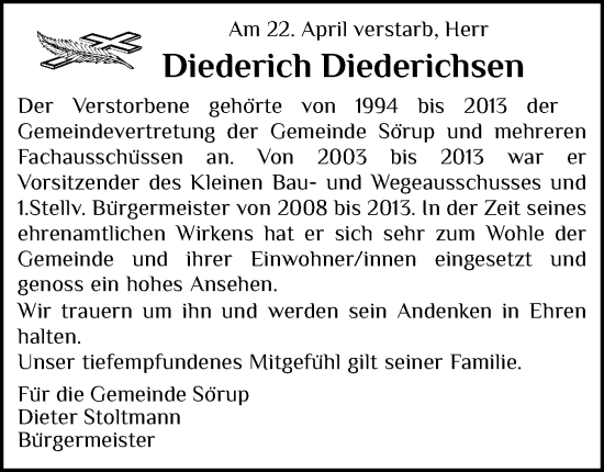 Traueranzeige von Diederich Diederichsen von Flensburger Tageblatt