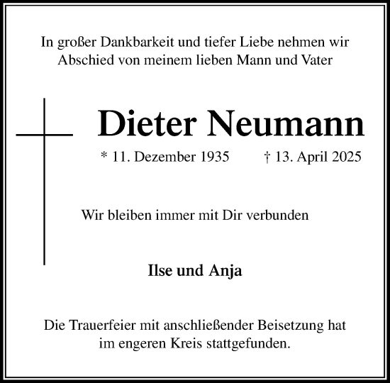 Traueranzeige von Dieter Neumann von MARKT Ahrensburg/Bargteheide/Trittau und Stormarner Tageblatt