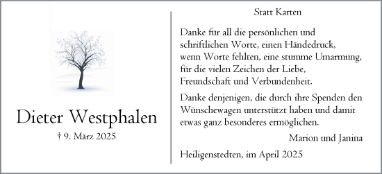 Traueranzeige von Dieter Westphalen von Norddeutsche Rundschau, Wilstersche Zeitung, Glückstädter Fortuna