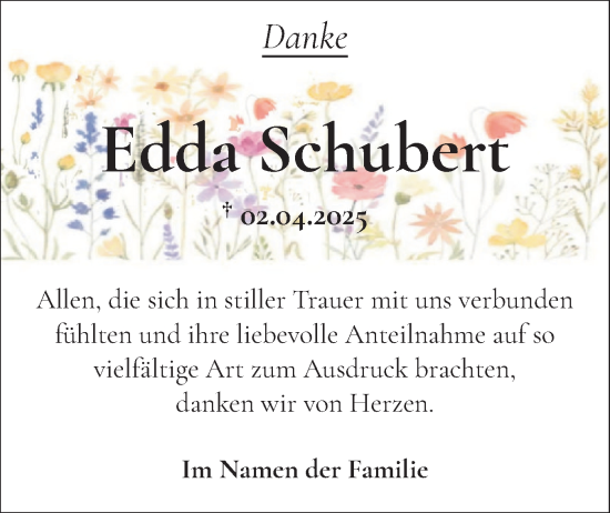Traueranzeige von Edda Schubert von Norddeutsche Rundschau, Wilstersche Zeitung, Glückstädter Fortuna