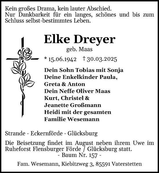Traueranzeige von Elke Dreyer von Region Flensburg