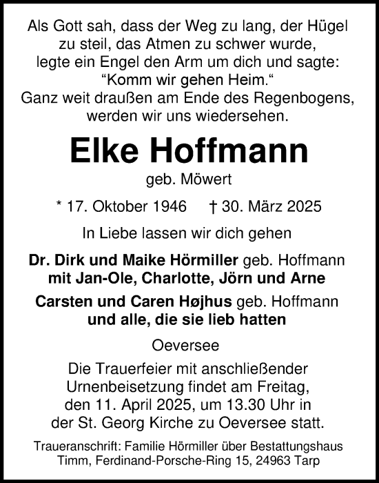 Traueranzeige von Elke Hoffmann von Flensburger Tageblatt