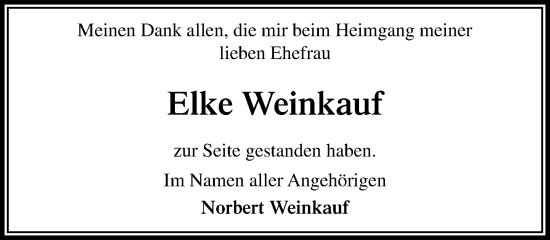 Traueranzeige von Elke Weinkauf von Umschau
