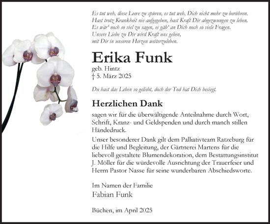 Traueranzeige von Erika Funk von Wochenend Anzeiger