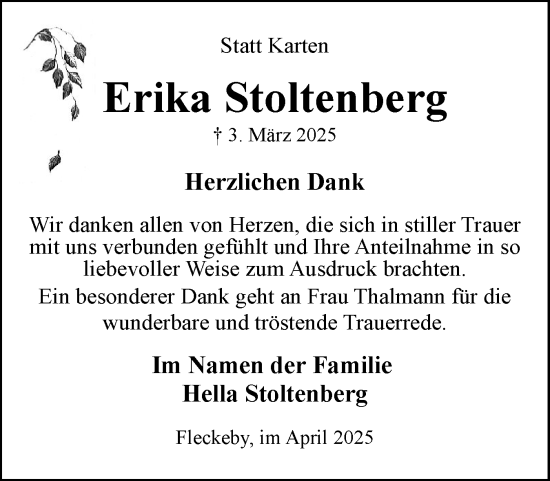 Traueranzeige von Erika Stoltenberg von Eckernförder Zeitung, Hallo Eckernförde