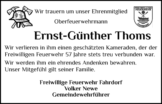 Traueranzeige von Ernst-Günther Thoms von Schleswiger Nachrichten, Schlei-Bote
