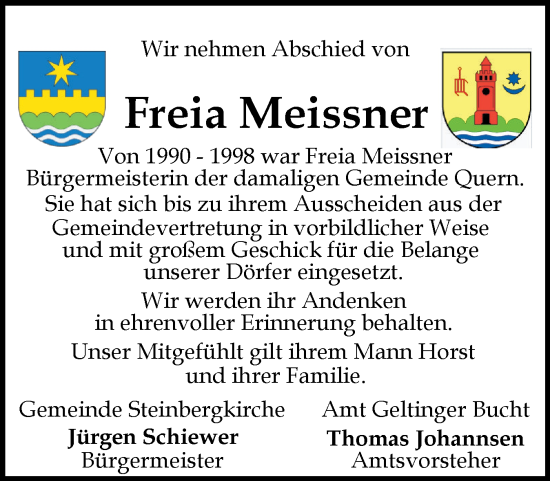 Traueranzeige von Freia Meissner von Flensburger Tageblatt
