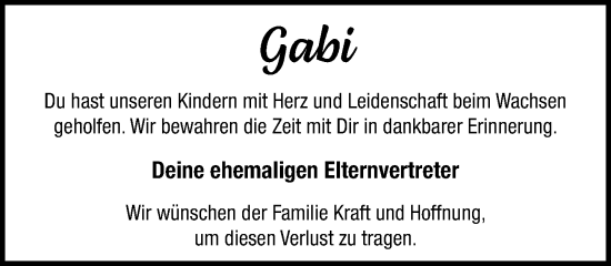 Traueranzeige von Gabi  von MARKT Ratzeburg/Mölln