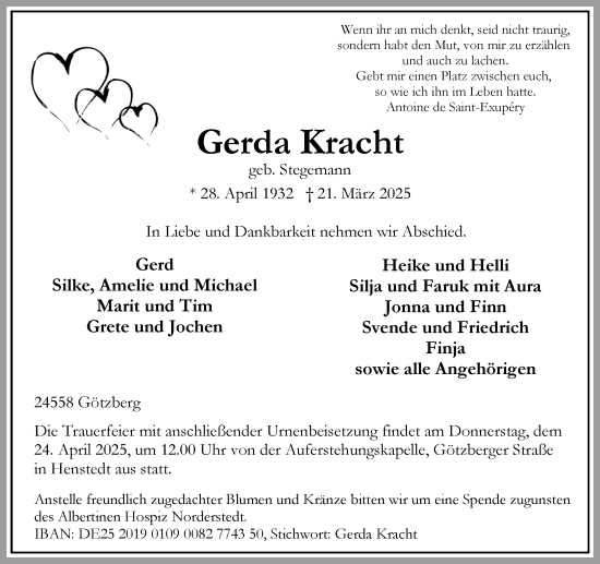Traueranzeige von Gerda Kracht von Umschau