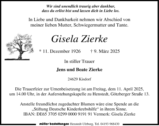 Traueranzeige von Gisela Zierke von Umschau
