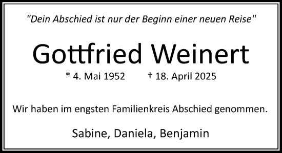 Traueranzeige von Gottfried Weinert von MARKT Bad Oldesloe/Reinfeld und Stormarner Tageblatt