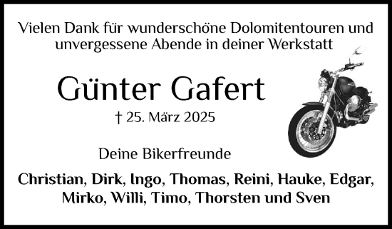 Traueranzeige von Günter Gafert von Flensburger Tageblatt