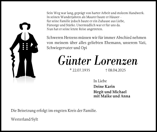 Traueranzeige von Günter Lorenzen von Sylter Rundschau