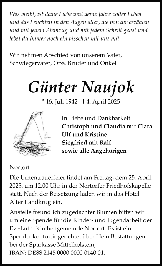 Traueranzeige von Günter Naujok von Holsteinischer Courier