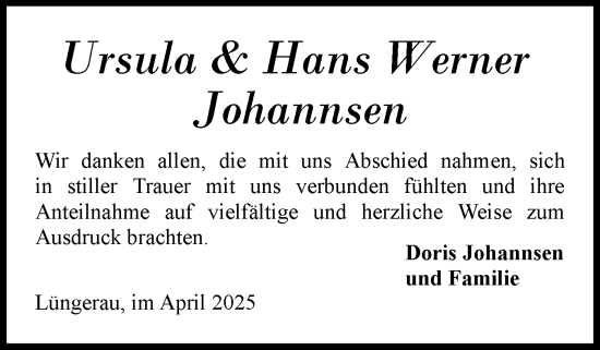 Traueranzeige von Hans Werner Johannsen von Flensburger Tageblatt