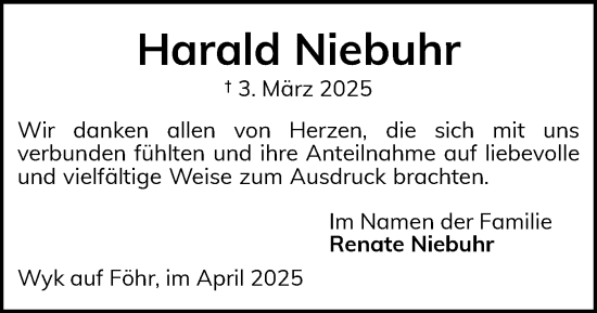 Traueranzeige von Harald Niebuhr von Der Insel-Bote