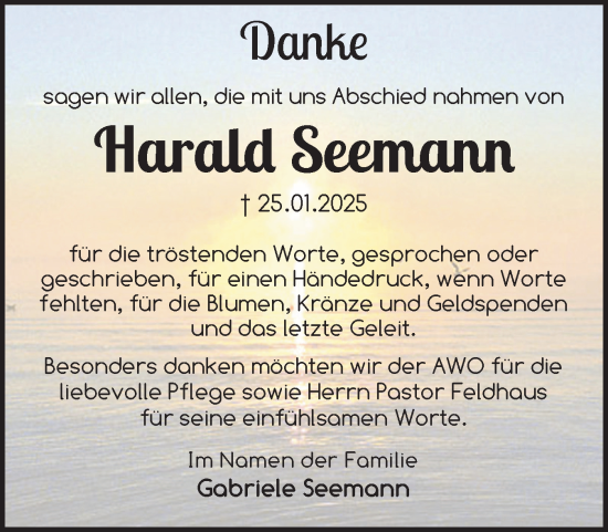 Traueranzeige von Harald Seemann von Eckernförder Zeitung, Hallo Eckernförde