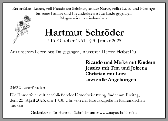 Traueranzeige von Hartmut Schröder von Umschau