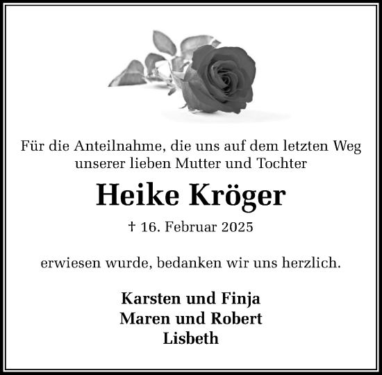 Traueranzeige von Heike Kröger von MARKT Bad Oldesloe/Reinfeld und Stormarner Tageblatt