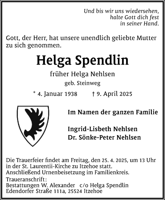 Traueranzeige von Helga Spendlin von Digitale Anzeige