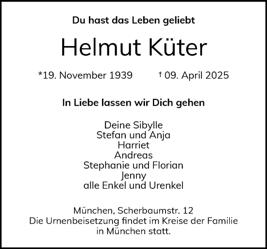 Traueranzeige von Helmut Küter von Eckernförder Zeitung, Hallo Eckernförde