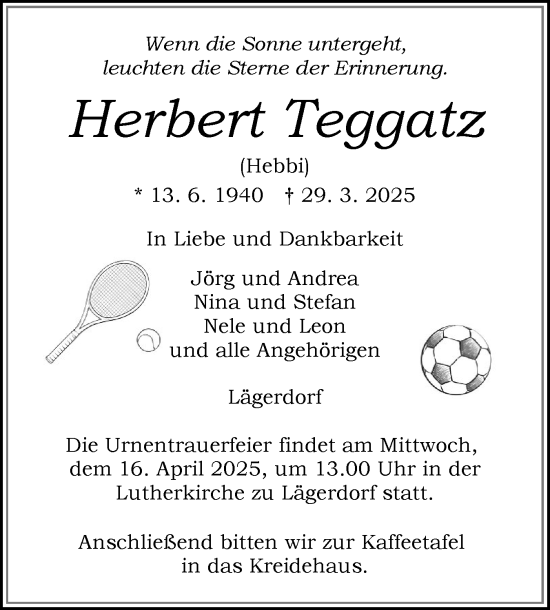 Traueranzeige von Herbert Teggatz von Norddeutsche Rundschau, Wilstersche Zeitung, Glückstädter Fortuna
