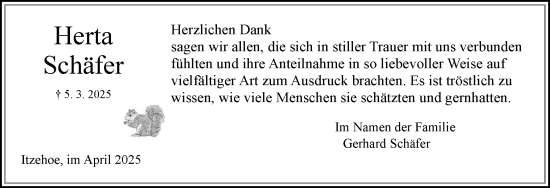 Traueranzeige von Herta Schäfer von Norddeutsche Rundschau, Wilstersche Zeitung, Glückstädter Fortuna