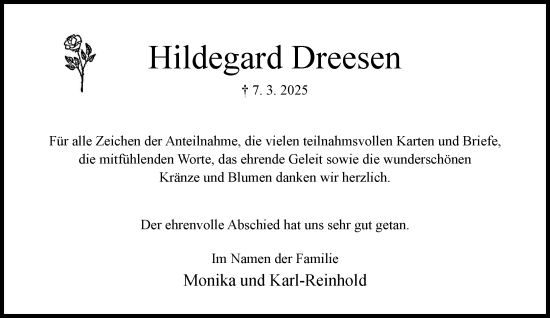 Traueranzeige von Hildegard Dreesen von MARKT Bad Oldesloe/Reinfeld und Stormarner Tageblatt