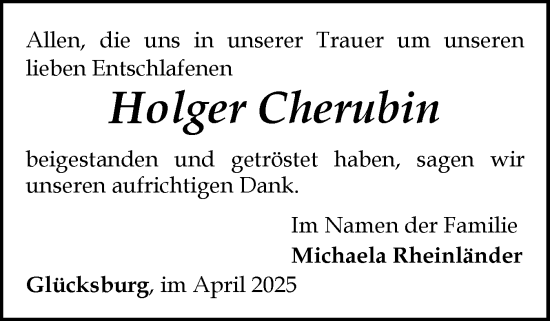 Traueranzeige von Holger Cherubin von Flensburger Tageblatt