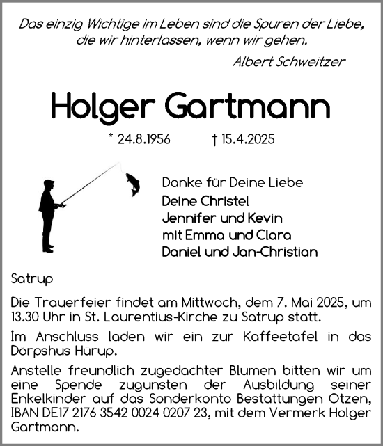 Traueranzeige von Holger Gartmann von Flensburger Tageblatt