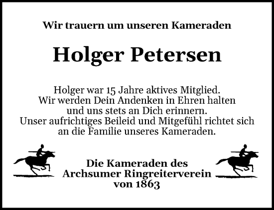 Traueranzeige von Holger Petersen von Sylter Rundschau