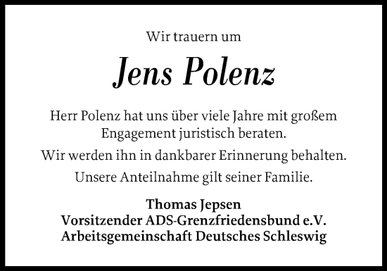 Traueranzeige von Jens Polenz von Flensburger Tageblatt