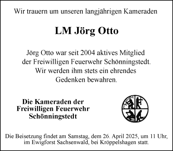Traueranzeige von Jörg Otto von MARKT Glinde/Reinfeld