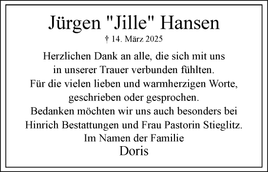 Traueranzeige von Jürgen Hansen von Uetersener Nachrichten, Der tip am Wochenende