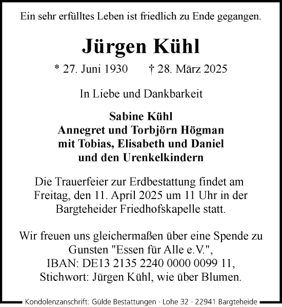 Traueranzeige von Jürgen Kühl von MARKT Bad Oldesloe/Reinfeld, MARKT Ahrensburg/Bargteheide/Trittau und Stormarner Tageblatt