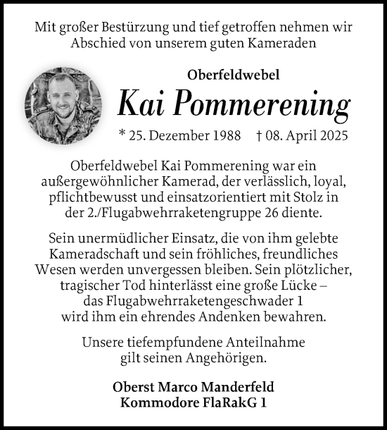 Traueranzeige von Kai Pommerening von Husumer Nachrichten, Nordfriesland Tageblatt
