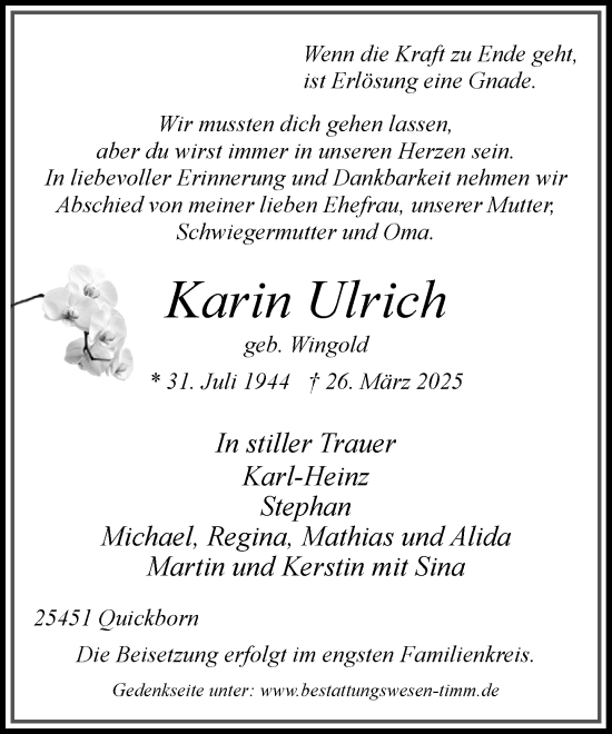 Traueranzeige von Karin Ulrich von Umschau