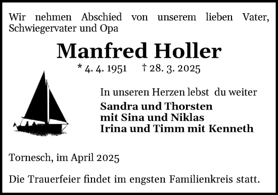 Traueranzeige von Manfred Holler von Norddeutsche Rundschau, Wilstersche Zeitung, Glückstädter Fortuna