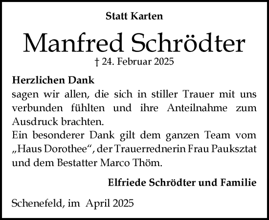 Traueranzeige von Manfred Schrödter von Region Südwest