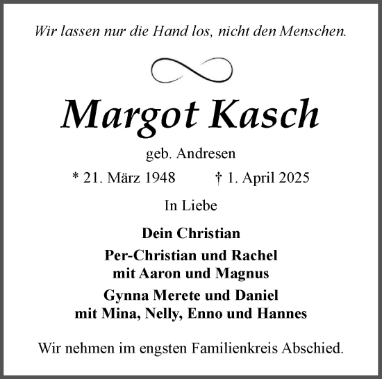 Traueranzeige von Margot Kasch von Region Flensburg