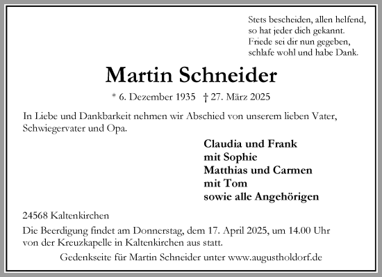 Traueranzeige von Martin Schneider von Umschau