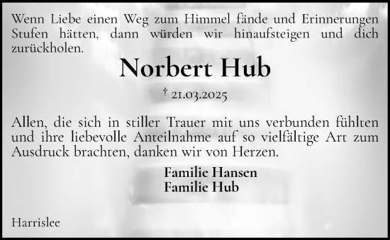 Traueranzeige von Norbert Hub von Flensburger Tageblatt