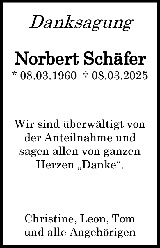 Traueranzeige von Norbert Schäfer von MARKT Bad Oldesloe/Reinfeld und Stormarner Tageblatt