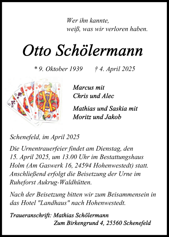 Traueranzeige von Otto Schölermann von Norddeutsche Rundschau, Wilstersche Zeitung, Glückstädter Fortuna