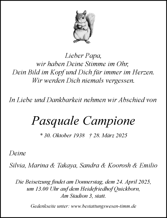 Traueranzeige von Pasquale Campione von Umschau