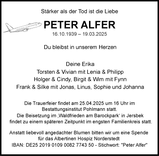 Traueranzeige von Peter Alfer von Heimatspiegel